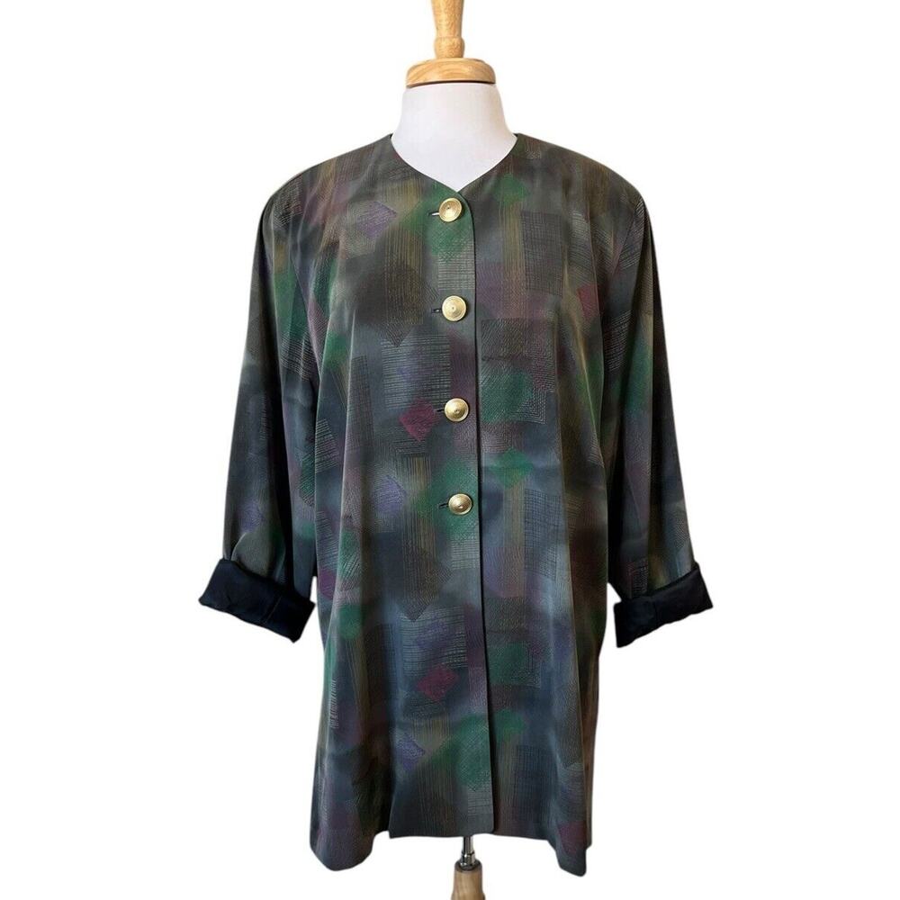 Vintage BoBoL Collection Watercolor Art Tunic Top Jacket Lagenlook Women's XL
